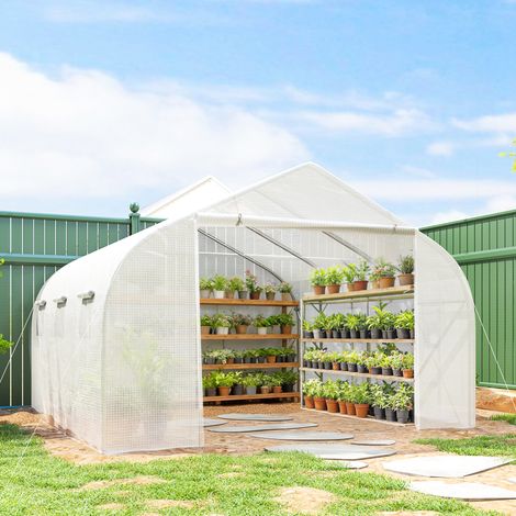 Serra per Orto a Tunnel con 6 Finestre e Porta Avvolgibile, Serra da Giardino a Tunnel in PE con Tubi in Metallo, per Piante e Frutto, 4.5x3x2m, Bianco (1/5)
