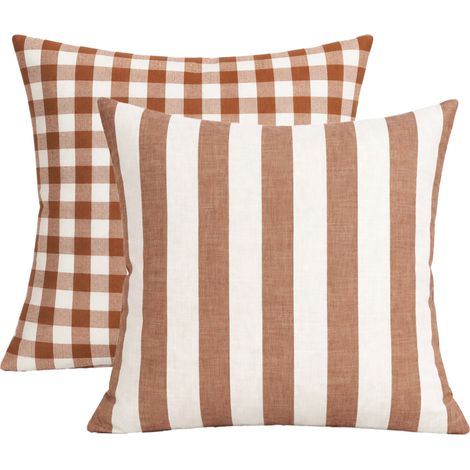 Housse de coussin recto-verso 100% coton rayures et vichy LOURMARIN Terracotta 60x60 cm
