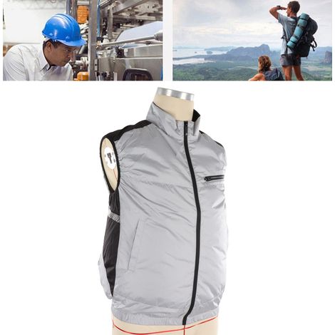 Gilet d'été rafraîchissant avec ventilateur intégré, vêtement climatisé, gilet de recharge, vêtement de travail rafraîchissant et de protection solaire, XL, gris clair. (1/5)
