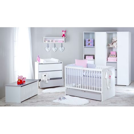 Chambre bébé complète en bois de pin – Lit 60x120 avec sommier réglable – Commode à langer et armoire 3 portes – Normes de sécurité EN 71-3