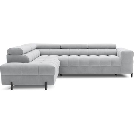 Canapé d'angle gauche FERRUM Gris clair avec coffre pieds métal 276x93x200cm (1/5)