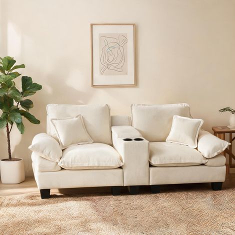 Canapé modulable en tissu beige avec rangements et ports USB (1/5)
