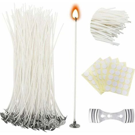 100 stoppini per candele in cera, stoppini da 15 cm con base per la realizzazione di candele, (1/4)
