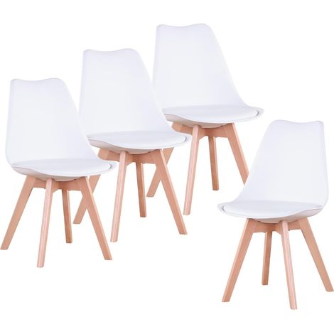 Lot de 4 chaises de Salle à Manger - Design scandinave - Pieds en Bois Massif - Ergonomiques - pour Salle à Manger, Salon, Cuisine et Chambre à Coucher - Blanc (1/5)