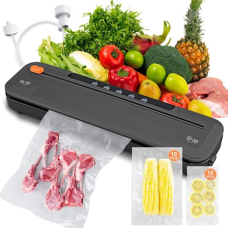 Machine sous vide compacte, machine sous vide avec une puissance d'aspiration de 65 kPa, machine sous vide automatique pour aliments, incluant des sacs sous vide pour la cuisine domestique (noir) (1/5)