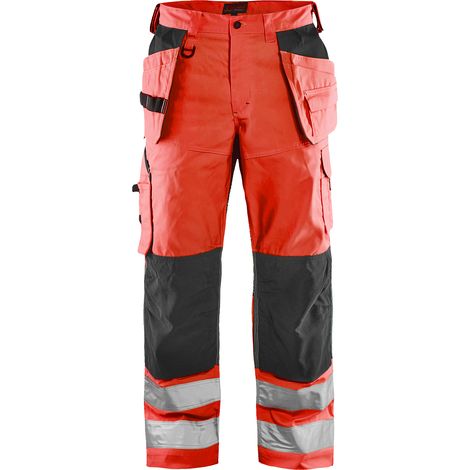 Pantalon de travail aéré haute-visibilité +stretch poches flottantes - Rouge fluo/Noir XL - FR(48) - SE(C54) - Courtes