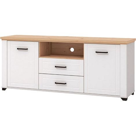Runder TV-Schrank, 2 Schubladen, 4 Regale, 2 Türen, 161x41x66,5h cm Weiß