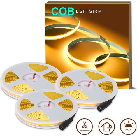 Oraymin Lot de 3 Ruban LED COB 24V 2m Blanc Chaud 3000K - Dimmable, Flexible, Largeur 8mm - Éclairage Intérieur Haute Qualité pour Maison et Déco - Bande LED uniquement (1/5)