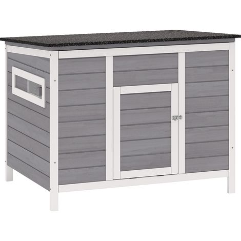 Casetta per Anatre 93x70x72 cm con Tetto Apribile Finestre e Rampa in Legno Grigio (1/5)
