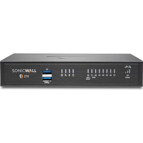 SonicWall TZ270 Next-Gen Firewall Appliance, cortafuegos de 1,4 Gbps/750 Mbps VPN, interfaces 8x1GbE, 2xUSB 3.0 (1/4)
