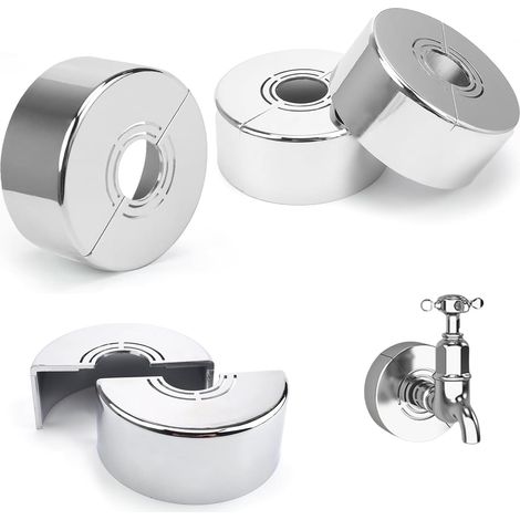 CCYKXA 4er-Pack dekorative silberfarbene Metallrosetten für Wasserhähne, Eckventile und Heizungsrohre – Duscharmaturenabdeckung, ideal für Heizkörperrohre, Größe 7 x 2,5 cm