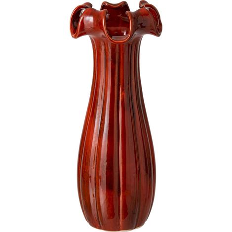 Vase rouge en poterie à bord ondulé - rouge (1/4)