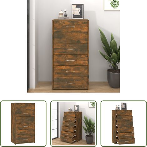 Holzkommode - Sideboard 6 Schubladen Räuchereiche 50x34x96 cm Holzwerkstoff (1/5)