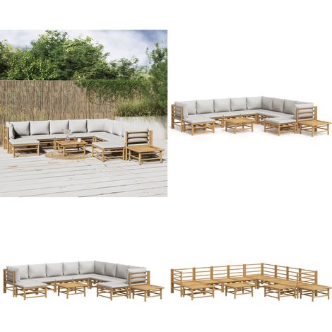 Salon de jardin 12 pcs avec coussins gris clair bambou - Salon De Jardin - Mobilier De Jardin - Ensemble De Salon - Ensemble De Meubles De Jardin - Meubles En Bambou - Home & Living