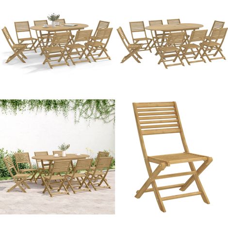 Ensemble à manger de jardin 9 pcs bois d'acacia solide - Ensemble Salon De Jardin - Mobilier De Jardin - Table Et Chaises - Acacia Massif - Table Pliante - Home & Living (1/5)