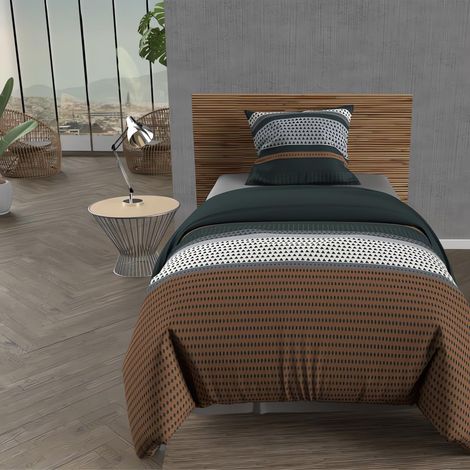 Parure Housse de Couette Coton 57 Fils 140x200 cm Brique (1/5)