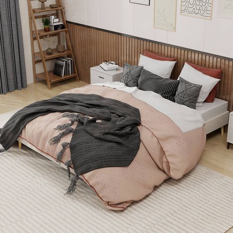 Cadre lit 160x200 cm velours hollandais beige box bas sans sommier gaz tête ni matelas (1/5)