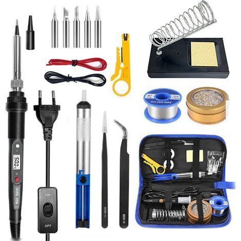 Kit Fer à Souder 60W Fer à Souder électrique Outils de Soudure, Température Réglable 200-450°C, avec Pistolet à Souder, 5 Pannes à Souder, Pompe à Dessouder, Support pour Fer à Souder (1/5)