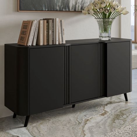 Buffet design noir mat arrondi - 3 portes - 150cm Viali (1/4)