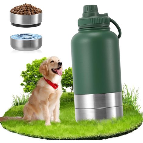 Bouteille Isotherme pour Chien 950ml, Acier Inoxydable Bouteille d'eau pour Chiens avec écuelles, Accessoires Chiens pour Voyages, Activités en Plein Air (1/5)