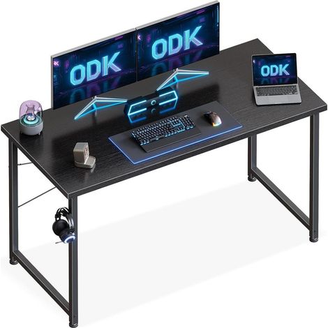 ODK Schreibtisch Schwarz 120x50x74cm Bürotisch mit Stauraum & Kopfhörerhalter (1/5)