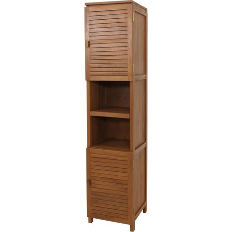 Scaffale alto in teak HHG-765, armadietto colonna bagno, teak di qualità B (durame, 20-30 anni), 180x40cm