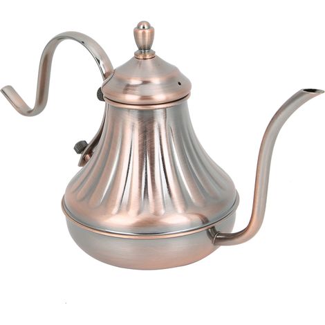 Cafetière à col étroit en acier inoxydable de 450 ml avec poignée, style rétro vintage, pour café, eau et thé (1/5)
