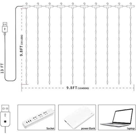 Guirlandes Lumineuses 200 LED 3m2m, 4 Commande Vocale & 8 Modes Scintillants Télécommande, pour Rideau de Fenêtre, Fête, Noël (1/4)