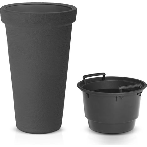 CASARIA® Blumentopf 42L 63x40cm XXL Pflanzkübel Hoch Rund Kunststoff Winterfest Grau Garten Terrasse Übertopf Pflanzkasten Blumenkübel Anthrazit (1/4)