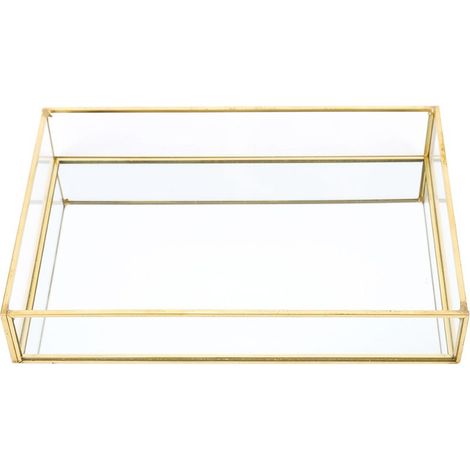 Boîte de rangement Vintage en métal et verre, plateau doré, présentoir de bijoux et cosmétiques (grande taille) (1/5)