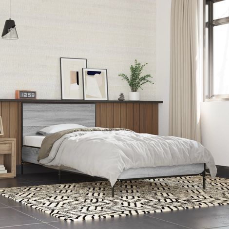 Estructura cama madera ingeniería metal gris  75x190 cm
