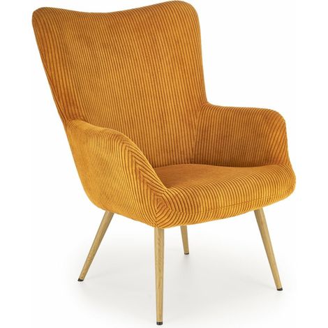 Sillón Houston 1610, Amarillo, 97x70x80cm, Tapiz, Patas: Madera, 0 (1/3)