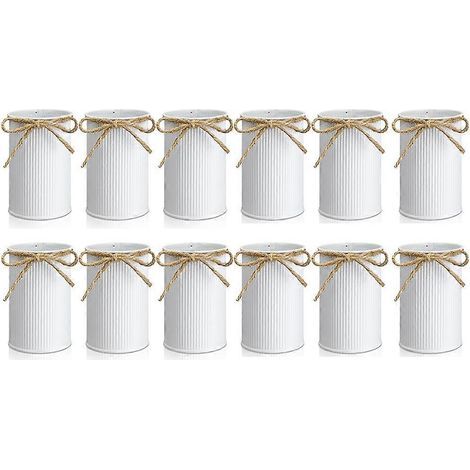 Lot de 12 vases décoratifs de style campagnard, vases à fleurs vintage avec nœud en ficelle, vases en métal pour fleurs, vase rustique pour centre de table