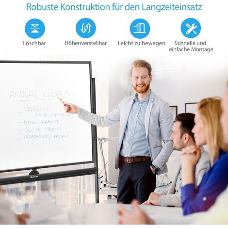 Mobiles magnetisches groes reversibles whiteboard um 360 drehbar 90 x 120 cm schwarz wei