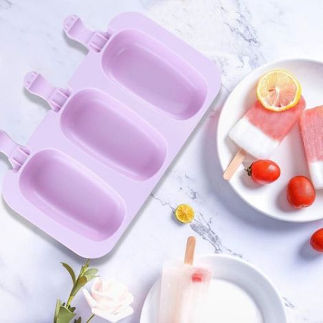 Moule À Glace - Silicone Alimentaire - 6 Cavités - Violet - Pour Popsicles Et Sucettes Glacées - Lot De 2 Avec 40 Bâtonnets En Bois (1/4)