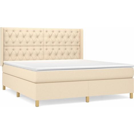Maison Exclusive - Giroletto a Molle con Materasso Crema 160x200 cm in Tessuto (1/5)
