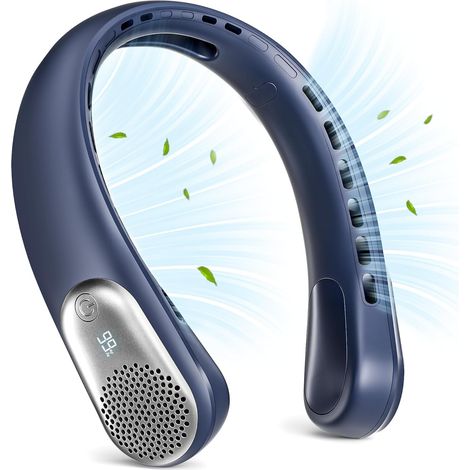 Ventilador de cuello portátil recargable por USB, pantalla LED, refrigeración de 360°, sin aspas, 3600 mAh, 3 velocidades ajustables, para mujeres, viajes, regalos, hogar, oficina y hombres. (1/5)