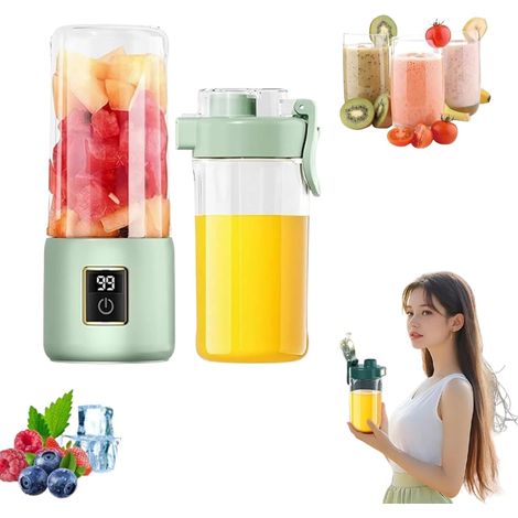 Blender portable - Petit appareil à smoothies et milkshakes, blender portable, extracteur de jus personnel pour smoothies et milkshakes, mini mixeur rechargeable USB-C avec couvercle supplémentaire po (1/5)