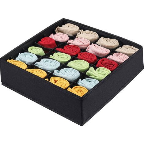 Blocs de rangement pliables, tiroirs, boîtes de rangement pour sous-vêtements, étagères, boîtes de rangement sous-meuble, boîtes de rangement en tissu à 24 compartiments (noir) (1/5)