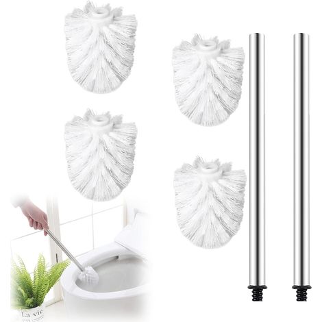 Lot de 4 têtes de brosse WC de rechange en plastique avec 2 manches en acier inoxydable - Diamètre: 8 cm (1/5)