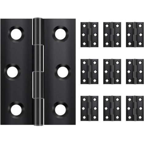 Pack of 10 Folding Hinges 44 mm × 31 mm, Stainless Steel, Black, Small Hinges, for Doors, Windows, Cabinets with 60 Screws (1/4)