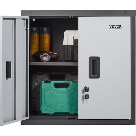 Armoire murale pliable, casier métallique de garage, petite armoire à outils de 660 mm, capacité de charge de 108,8 kg, étagère réglable, porte magnétique, pour entrepôt, bureau ou maison, noir. (1/5)