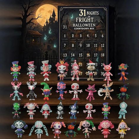 31 Nights of Fright – Calendrier de l'Avent 2025 pour Halloween – Boîte de compte à rebours – Poupée effrayante à collectionner et breloques à suspendre (31 jours, A)