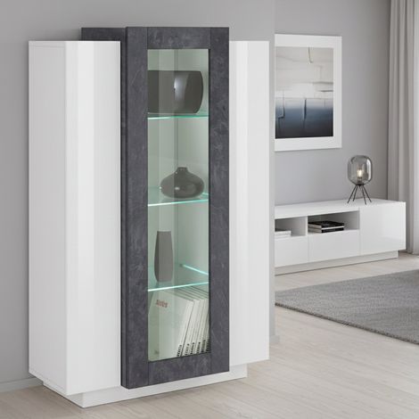 Vitrina Kevin, Mueble Expositor 7 Estantes, Hecho en Italia, 38x80x121h cm Blanco Brillante (1/4)