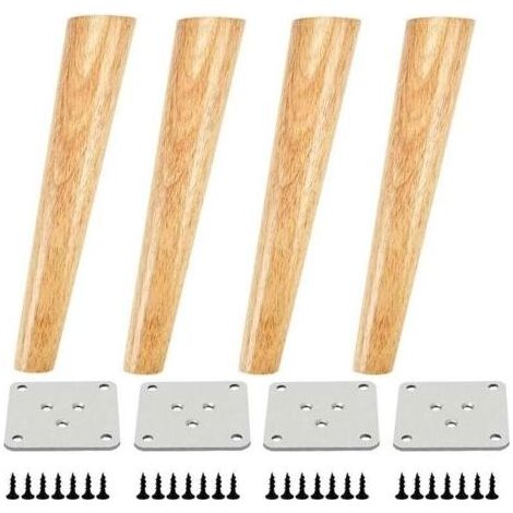 Lot de 4 pieds de meuble inclinés en chêne – Hauteur 30 cm – Plaques de montage pré-percées – Pour bureaux et canapés (1/5)
