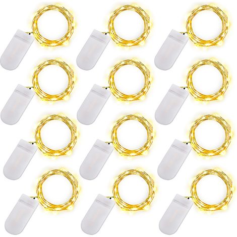 LED Fée Chaîne Lumières - 2m 20 LED Fonctionnant sur batterie Fil de cuivre Étanche Guirlandes lumineuses pour les vacances Mariage Fête Noël DIY Décorations, blanc chaud, paquet de 12