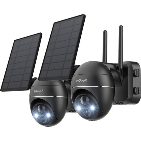Iegeek – Caméra de surveillance extérieure 2K WiFi sans fil – Vision nocturne 20m – Batterie 15000 mAh – Détection PIR et alarme personnalisable (1/5)