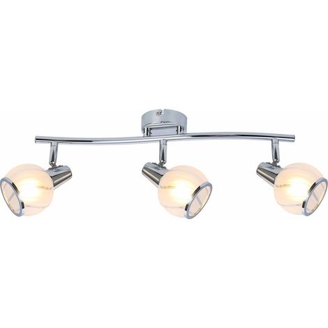 Plafonnier barre chromée 3 globes verre Megan E14 40W