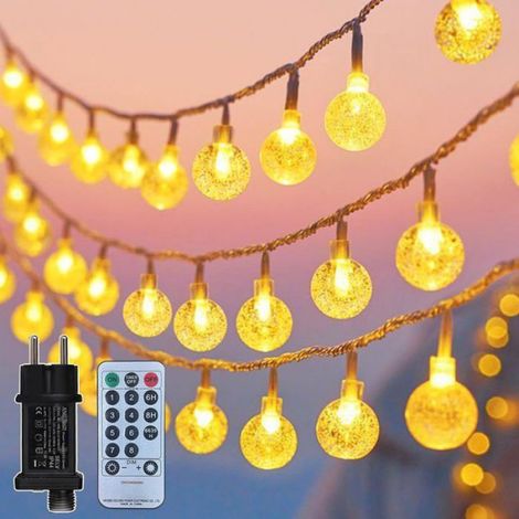 Guirlande lumineuse extérieure - - 25 m de longueur - 200 LED blanc chaud - Boules blanches ou cristal (1/5)