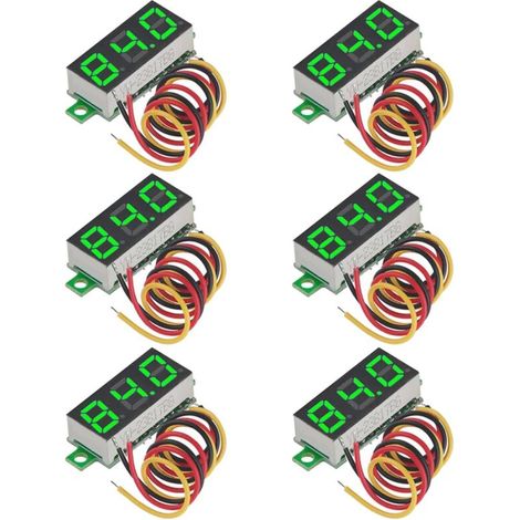 Set of 6 mini 0.28-inch three-wire DC digital voltmeters, 0-100V, mini digital voltmeter tester, LED voltage tester, reverse polarity protection, and measurement (1/4)